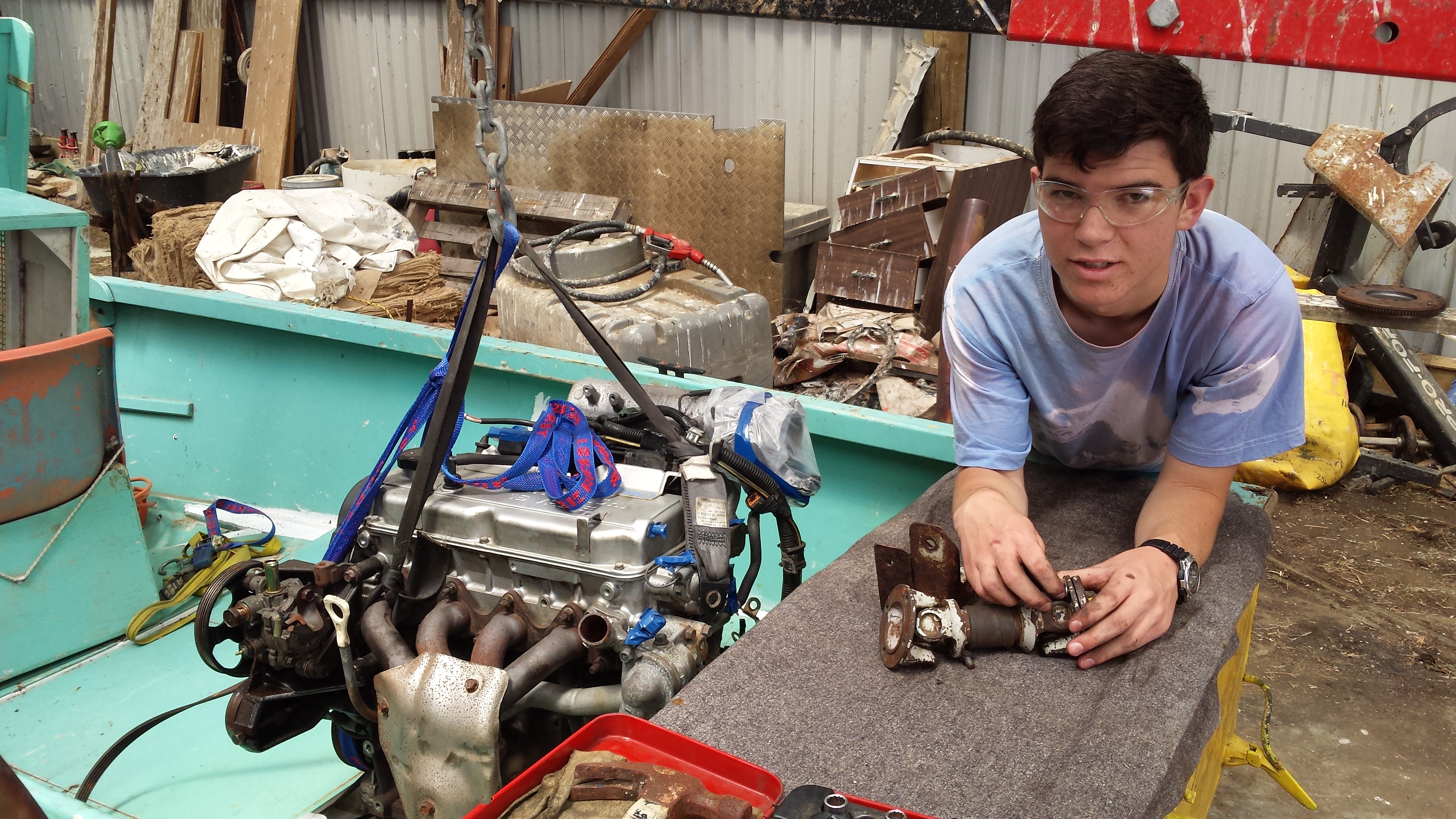 Rob working on the jet boat